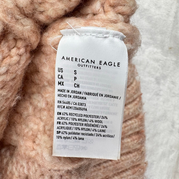 AEO Cropped Cable Knit Sweater Beige Peach American Eagle Mock Neck Wool Blend S - Picture 7 of 7